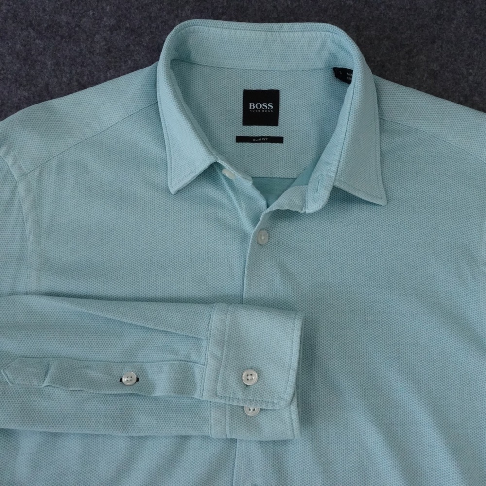 Boss Hugo Boss Mens Slim Fit Long Sleeve Button Up Shirt Light Aqua Blue Small